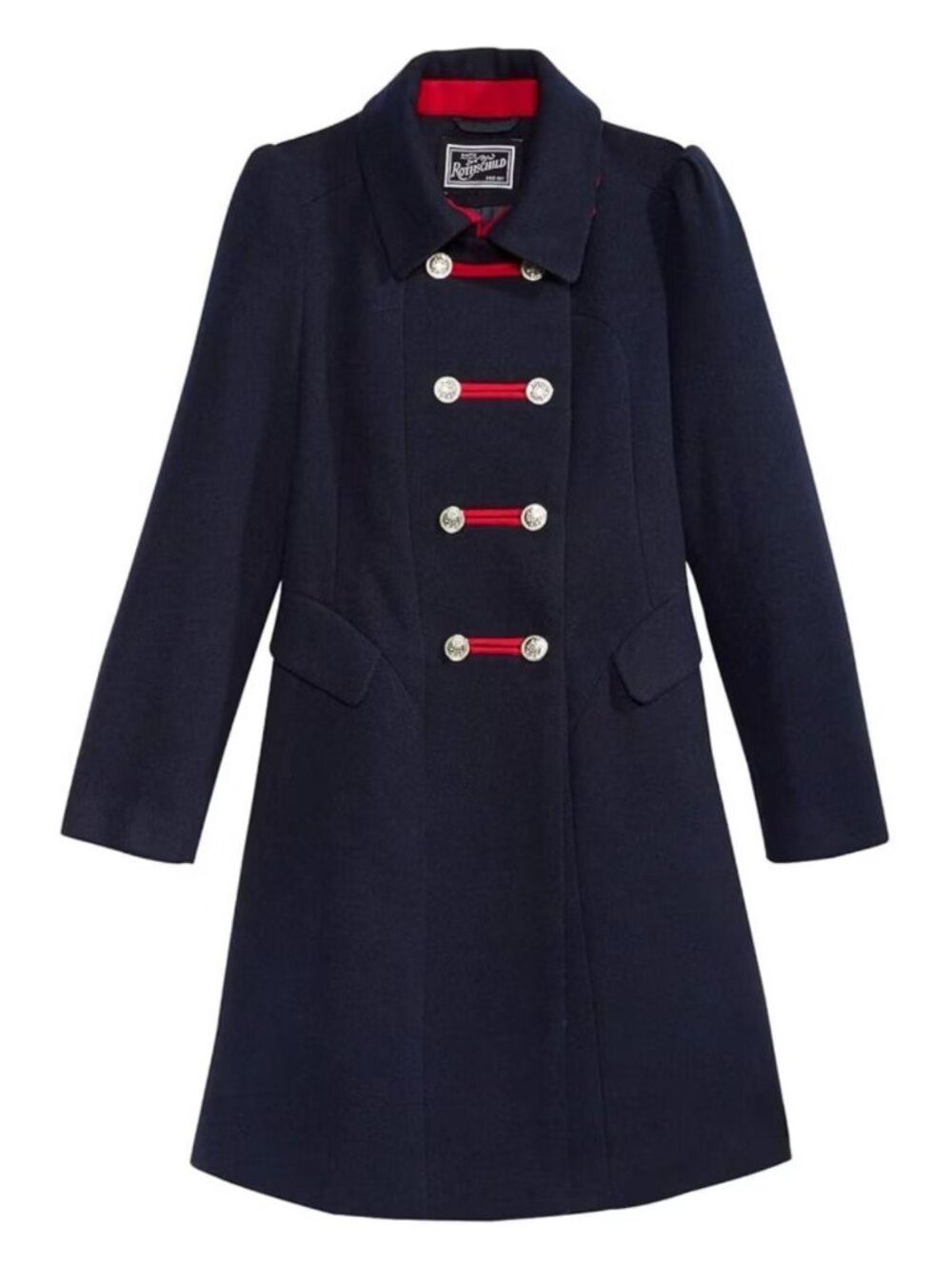Rothschild Girl's Faux Wool Bandmaster Military Dress Peacoat in Navy Blue 4T